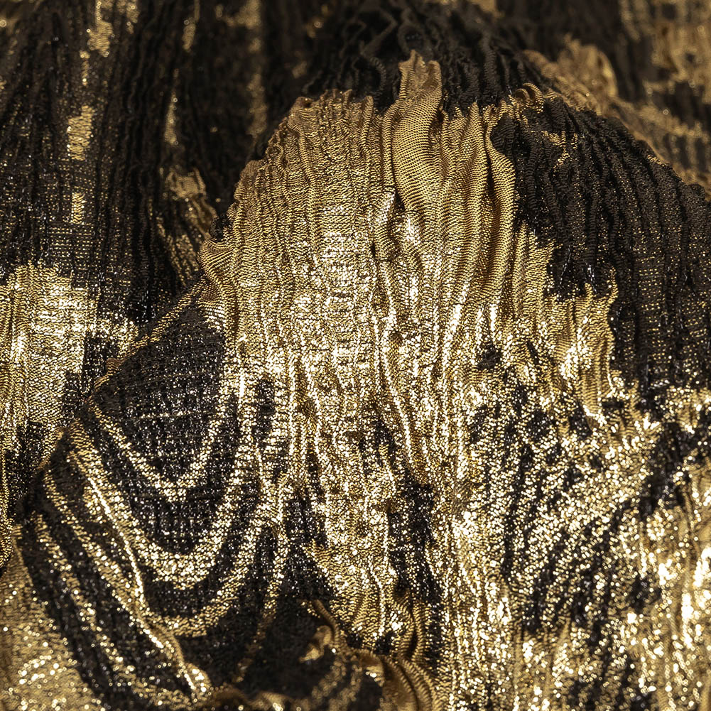 Metallic Gold and Black Wood Grain Luxury Plisse Brocade Detail