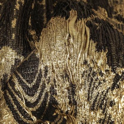 Metallic Gold and Black Wood Grain Luxury Plisse Brocade Detail