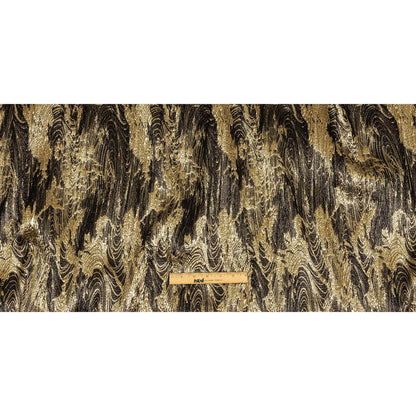 Metallic Gold and Black Wood Grain Luxury Plisse Brocade Full