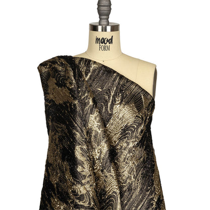 Metallic Gold and Black Wood Grain Luxury Plisse Brocade Drape