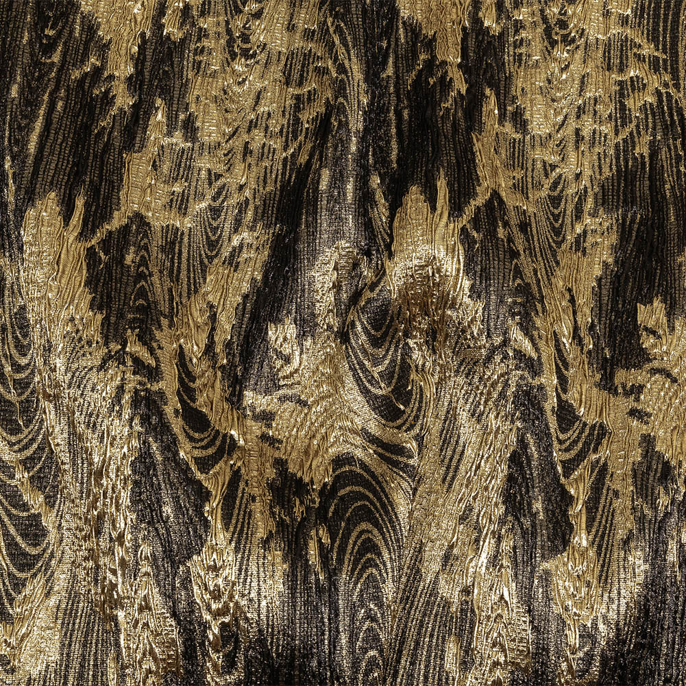 Metallic Gold and Black Wood Grain Luxury Plisse Brocade