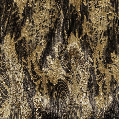 Metallic Gold and Black Wood Grain Luxury Plisse Brocade