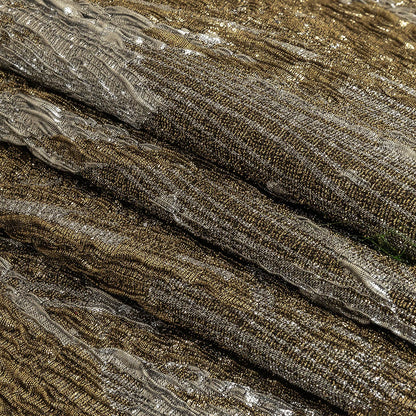 Metallic Silver and Gold Wood Grain Luxury Plisse Brocade Folded