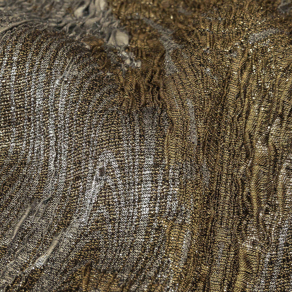 Metallic Silver and Gold Wood Grain Luxury Plisse Brocade Detail