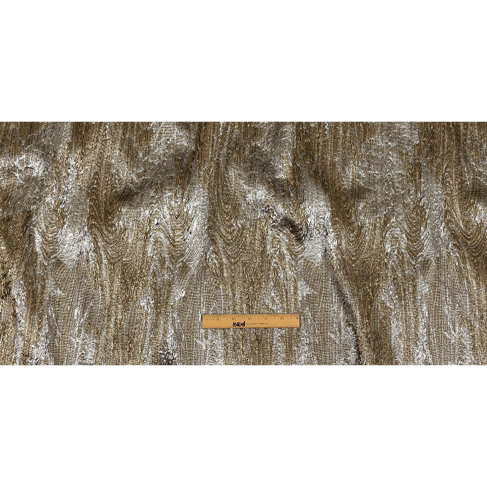 Metallic Silver and Gold Wood Grain Luxury Plisse Brocade Full
