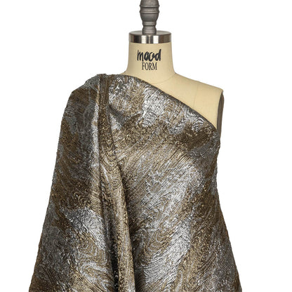 Metallic Silver and Gold Wood Grain Luxury Plisse Brocade Drape