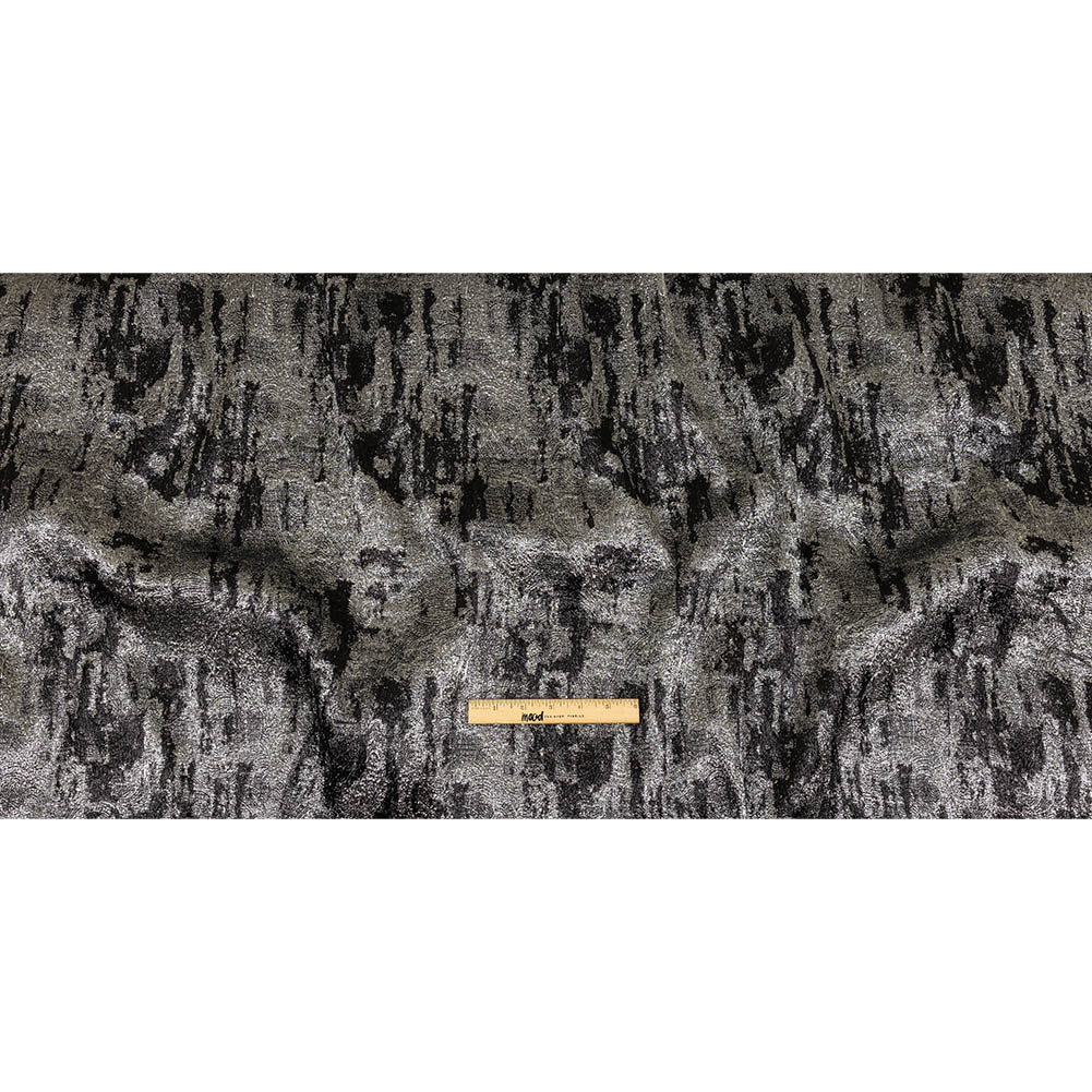Metallic Silver and Black Abstract Luxury Plisse Brocade Full