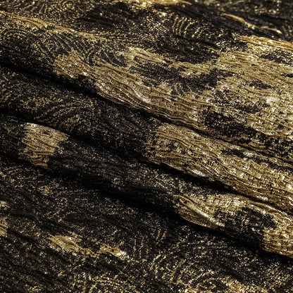 Metallic Gold and Black Abstract Luxury Plisse Brocade Folded