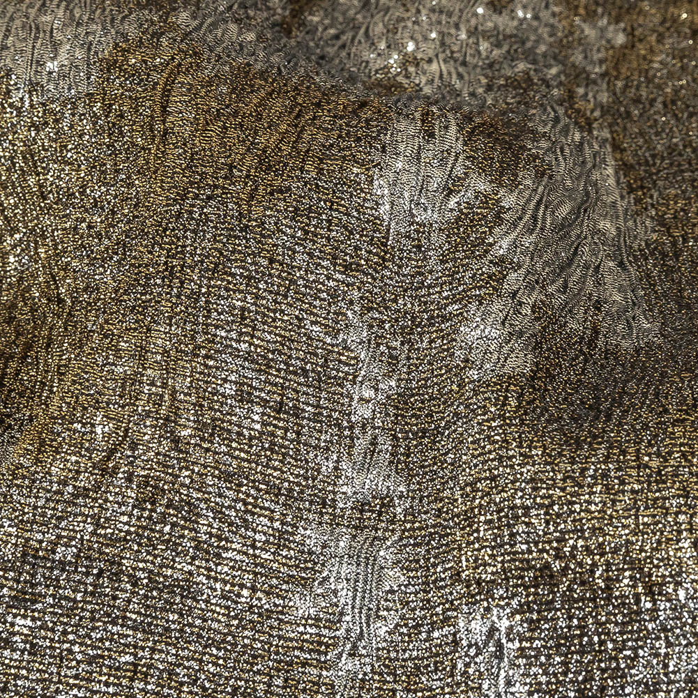 Metallic Silver and Gold Abstract Luxury Plisse Brocade Detail