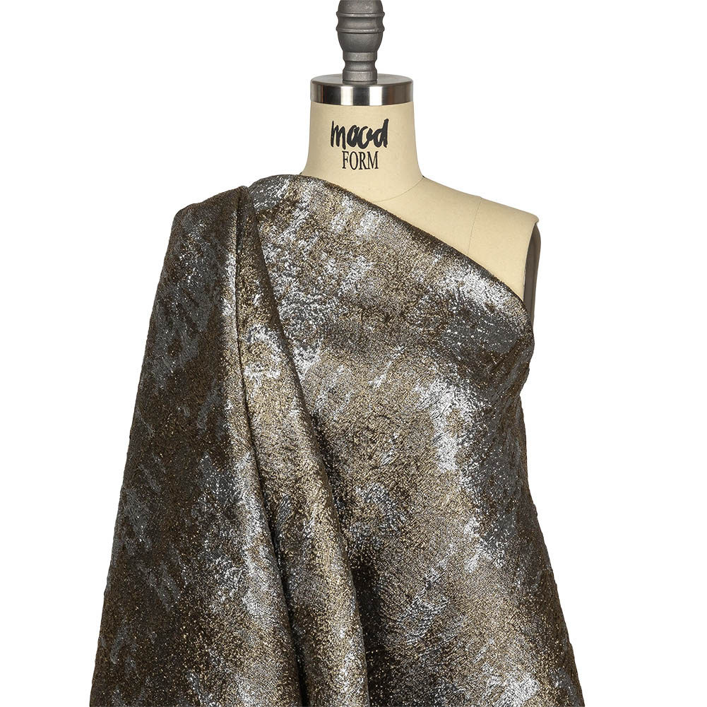 Metallic Silver and Gold Abstract Luxury Plisse Brocade Drape