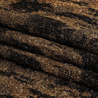 Metallic Bronze and Black Abstract Luxury Plisse Brocade Folded