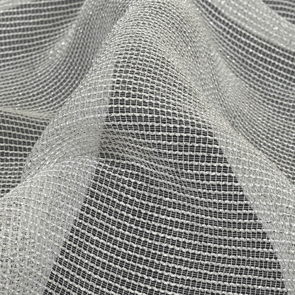 Metallic Silver and White Textural Stripes Luxe Novelty Mesh Detail