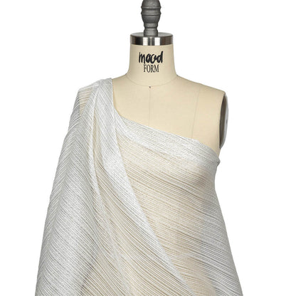 Metallic Silver and White Barcode Stripes Luxe Novelty Mesh Drape
