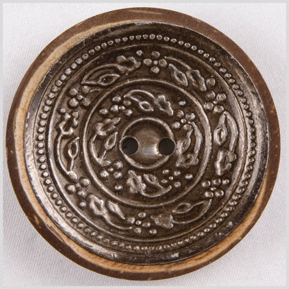 Natural and Gunmetal Foiled 2-Hole Coconut Button - 70L/44.5mm