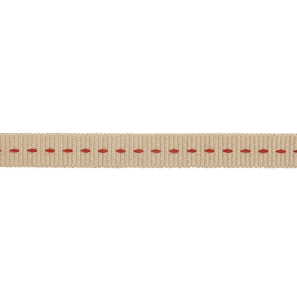 Tan Grosgrain Ribbon with Red Stitching Detail - 0.375" Detail