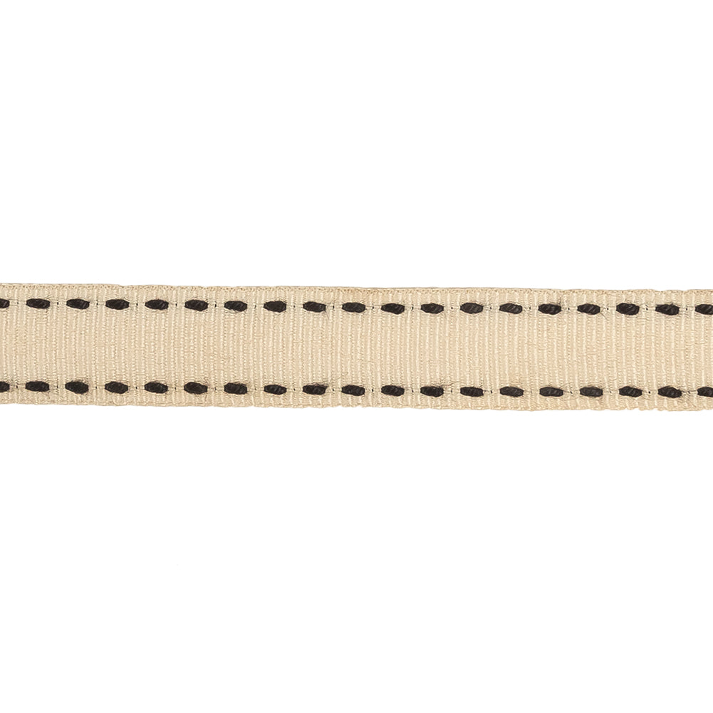 Beige Grosgrain Ribbon with Two Row Delicioso Stitching Detail - 0.5625" Detail