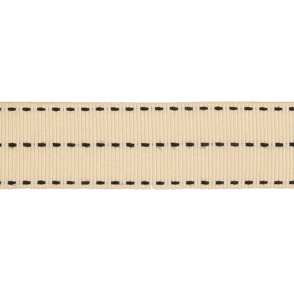 Beige Grosgrain Ribbon with Three Row Delicioso Stitching Detail - 1" Detail