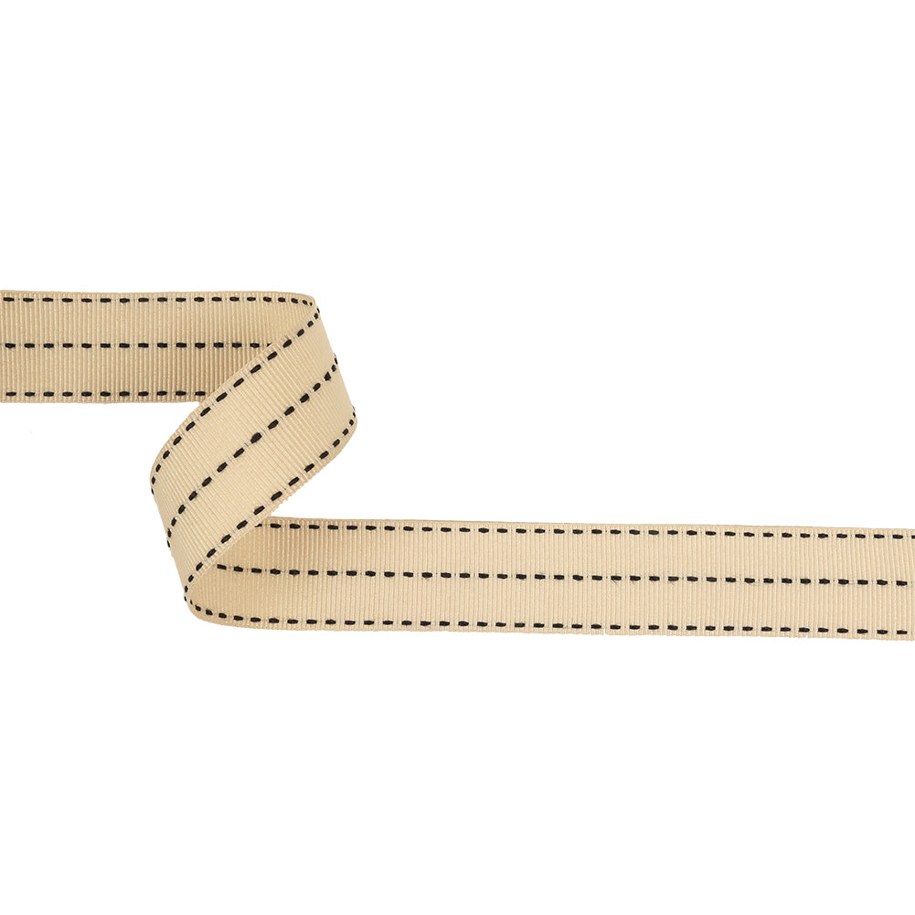 Beige Grosgrain Ribbon with Three Row Delicioso Stitching Detail - 1