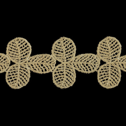 Greige Leafy Cotton Blend Venise Lace Trim - 1.375" Detail