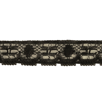 Black Abstracted Floral Cotton Blend Lace Trim - 0.75" Detail