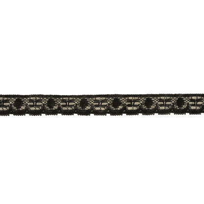 Black Abstracted Floral Cotton Blend Lace Trim - 0.75"