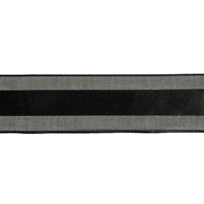 Black Double Faced Satin Ribbon with Sheer Woven Borders - 0.9375" Detail