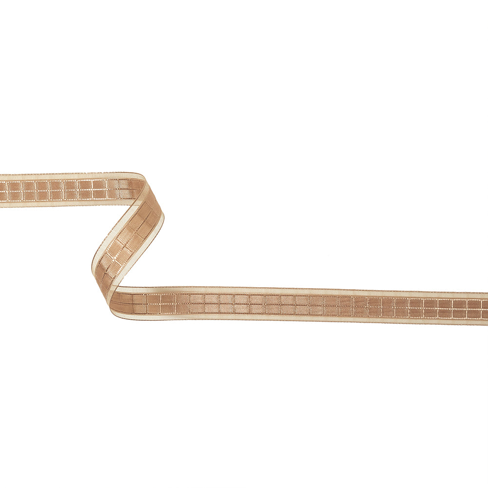 Windowpane Ribbon Gilded Beige Windowpane Checks and Sheer Borders Woven Ribbon - 0.625