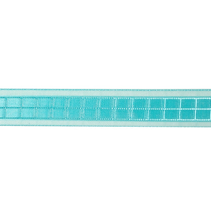 Turquoise Windowpane Checks and Sheer Borders Woven Ribbon - 0.625" Detail