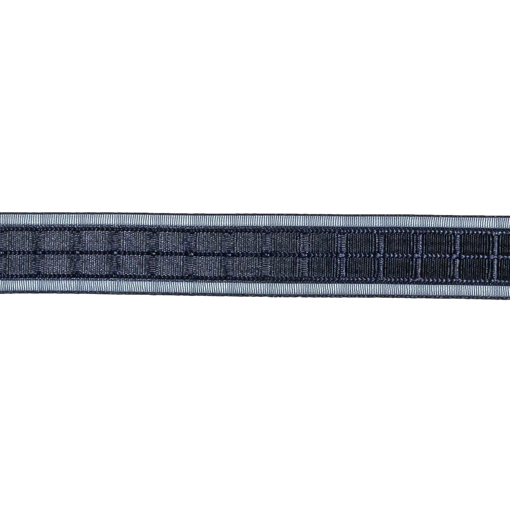 Evening Blue Windowpane Checks and Sheer Borders Woven Ribbon - 0.625" Detail