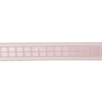 Pale Pink Windowpane Checks and Sheer Borders Woven Ribbon - 0.625" Detail