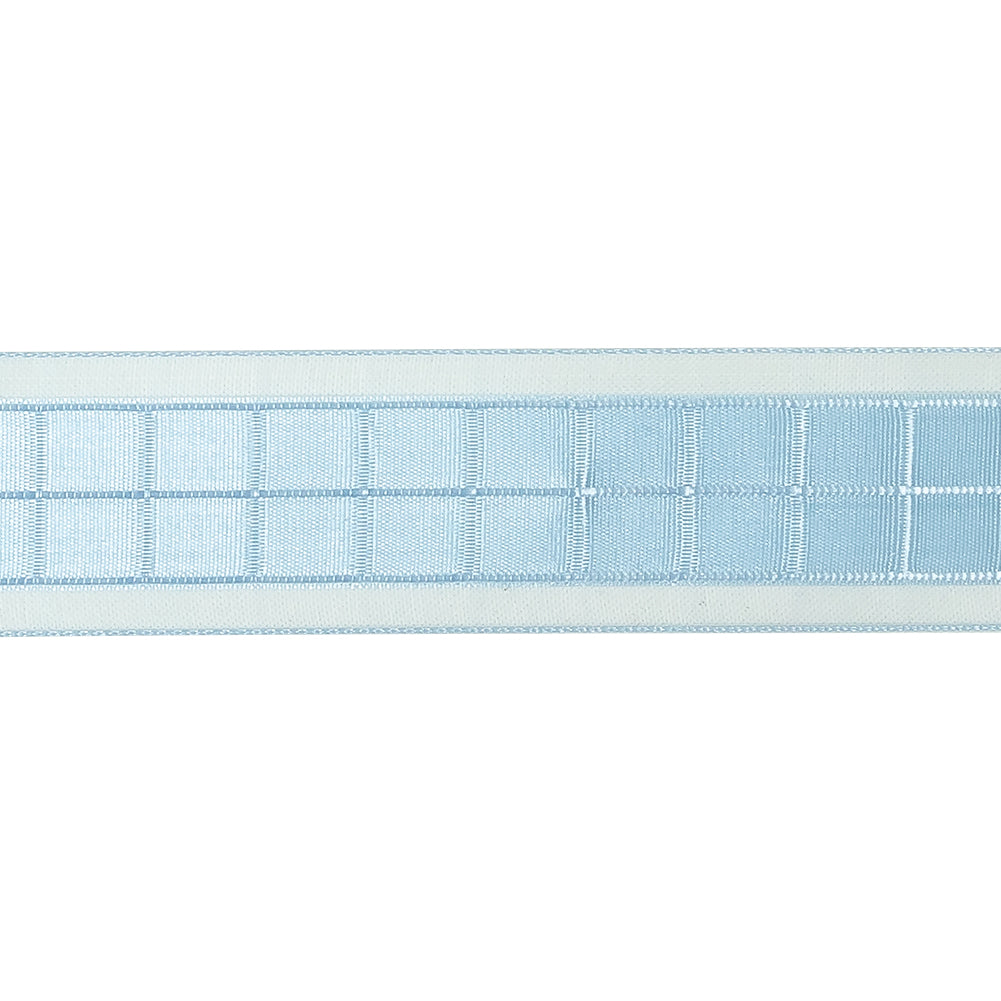 Baby Blue Windowpane Checks and Sheer Borders Woven Ribbon - 1" Detail