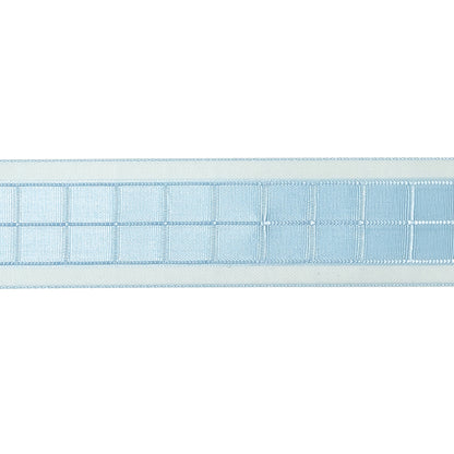 Baby Blue Windowpane Checks and Sheer Borders Woven Ribbon - 1" Detail