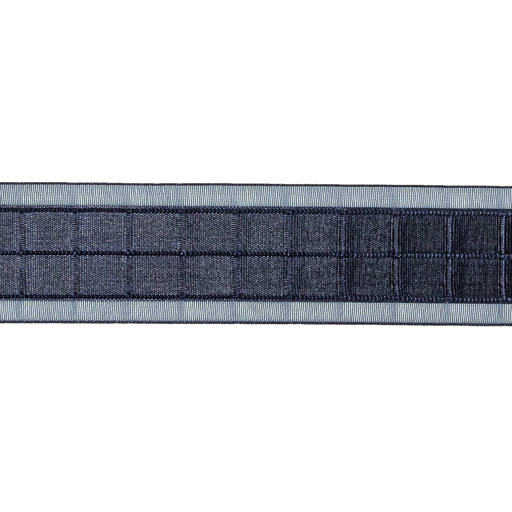 Evening Blue Windowpane Checks and Sheer Borders Woven Ribbon - 1" Detail