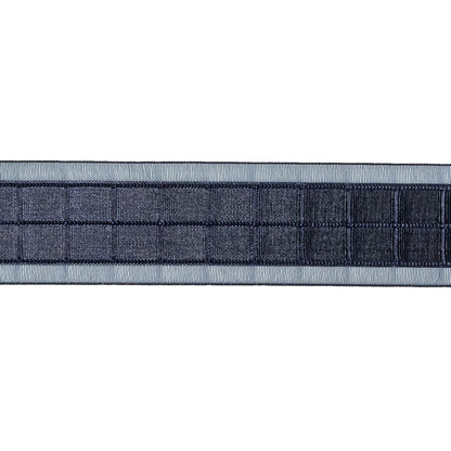 Evening Blue Windowpane Checks and Sheer Borders Woven Ribbon - 1" Detail