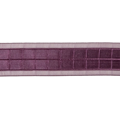 Plum Windowpane Checks and Sheer Borders Woven Ribbon - 1" Detail