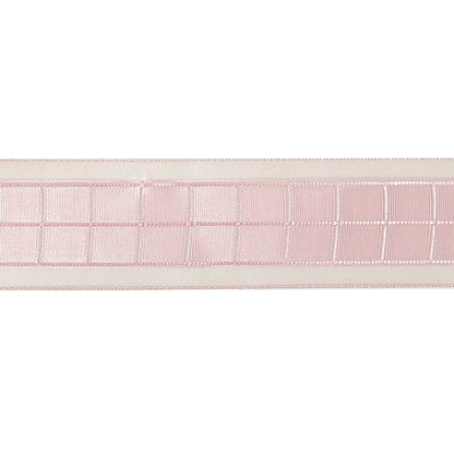Pale Pink Windowpane Checks and Sheer Borders Woven Ribbon - 1" Detail