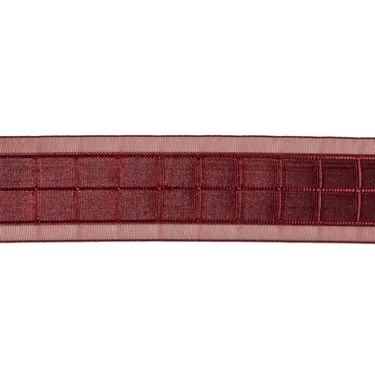 Wine Red Windowpane Checks and Sheer Borders Woven Ribbon - 1" Detail