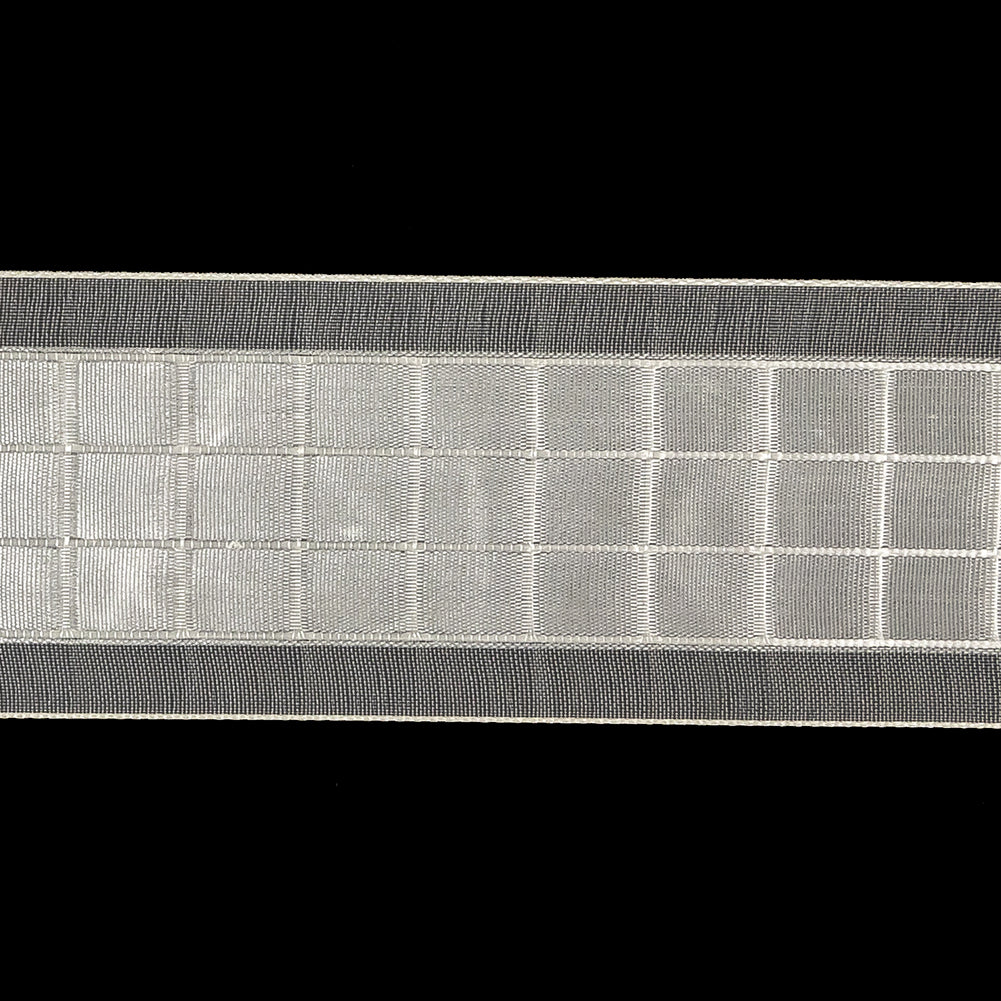 Blanc de Blanc Windowpane Checks and Sheer Borders Woven Ribbon - 1.5" Detail