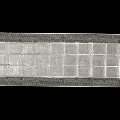 Blanc de Blanc Windowpane Checks and Sheer Borders Woven Ribbon - 1.5" Detail