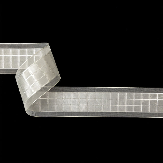 Blanc de Blanc Windowpane Checks and Sheer Borders Woven Ribbon - 1.5"