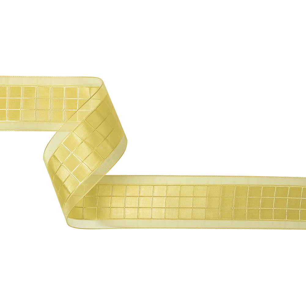 Windowpane Ribbon Yellow Windowpane Checks and Sheer Borders Woven Ribbon - 1.5