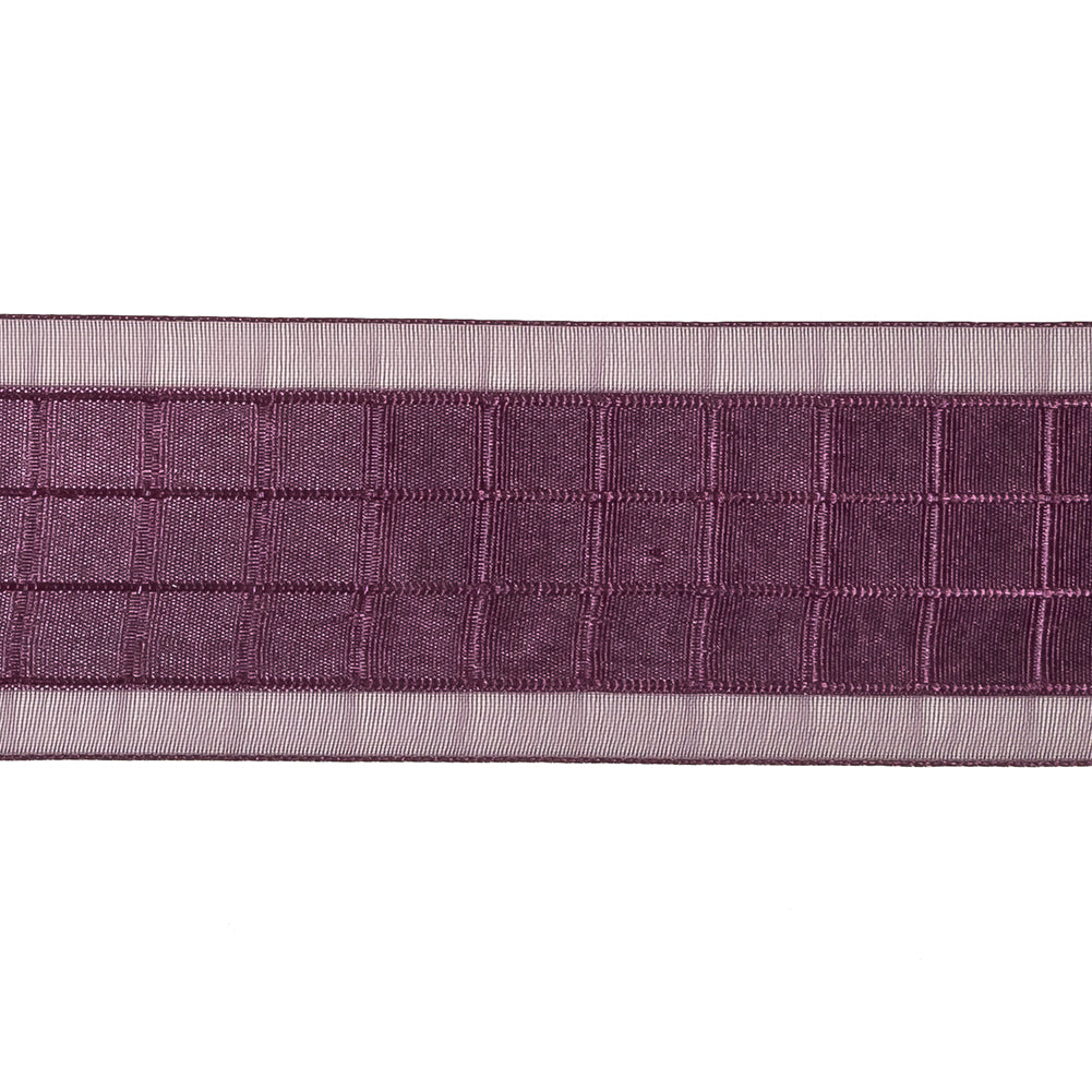 Plum Windowpane Checks and Sheer Borders Woven Ribbon - 1.5" Detail