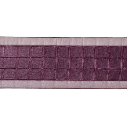 Plum Windowpane Checks and Sheer Borders Woven Ribbon - 1.5" Detail