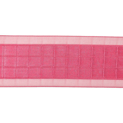 Hot Pink Windowpane Checks and Sheer Borders Woven Ribbon - 1.5" Detail
