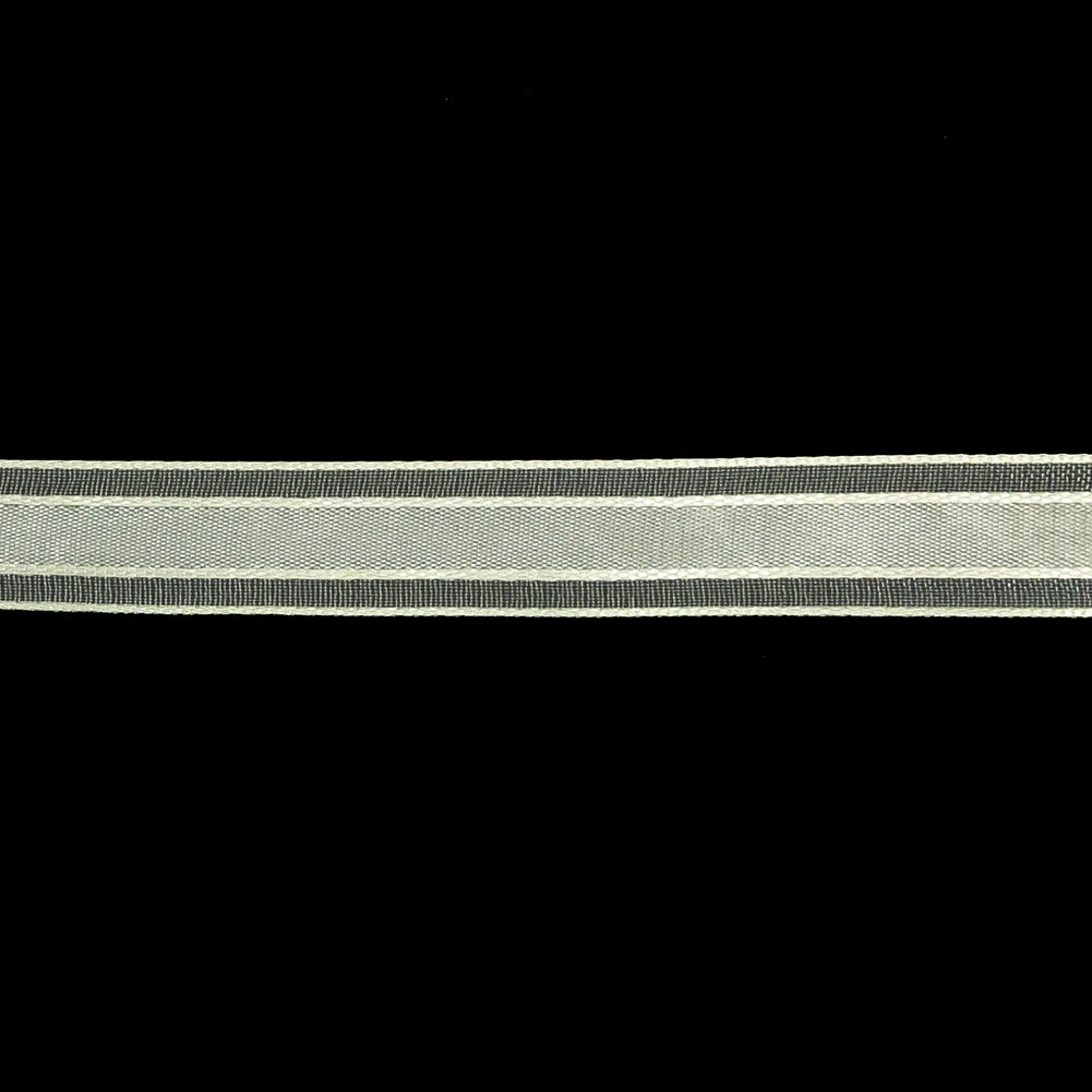 Coconut Milk Woven Ribbon with Sheer Organza Borders - 0.5" Detail