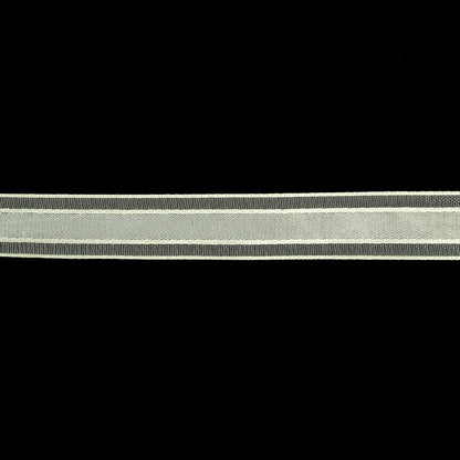 Coconut Milk Woven Ribbon with Sheer Organza Borders - 0.5" Detail