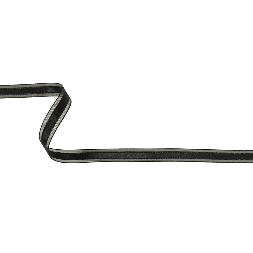 Black Woven Ribbon with Sheer Organza Borders - 0.5"