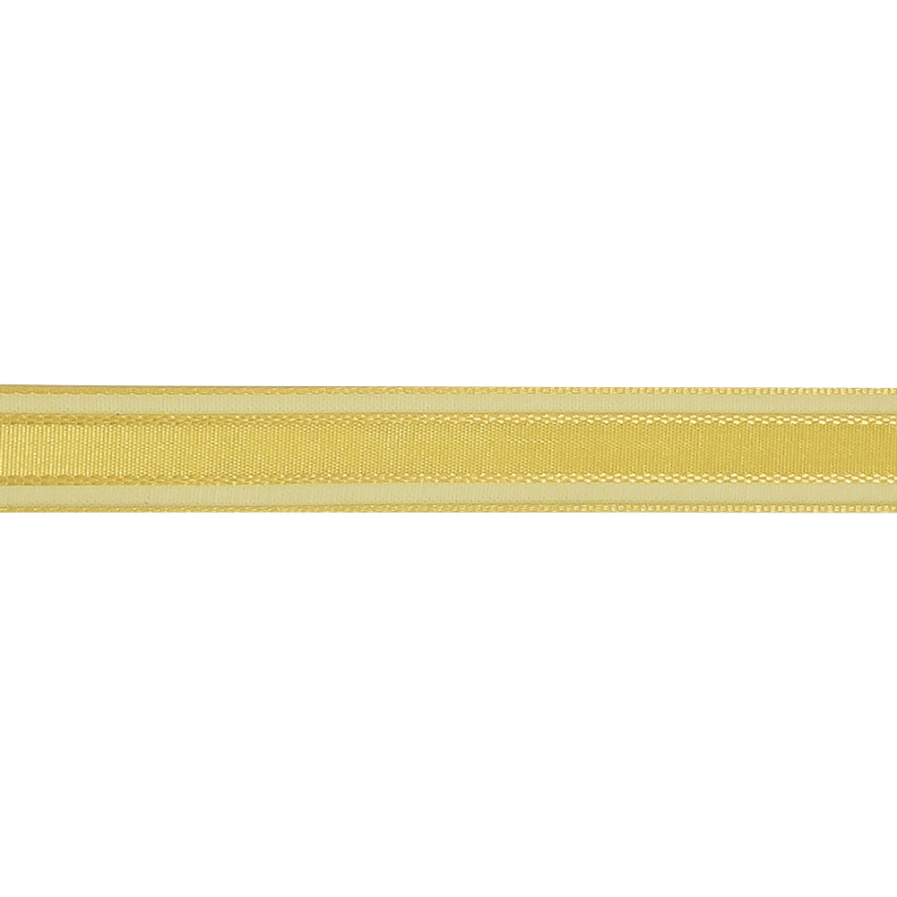 Yellow Woven Ribbon with Sheer Organza Borders - 0.5" Detail