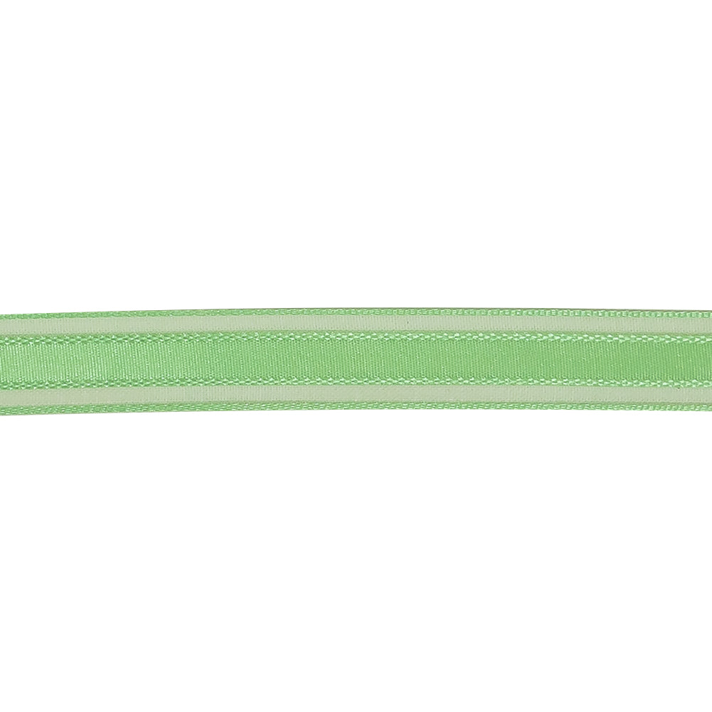 Patina Green Woven Ribbon with Sheer Organza Borders - 0.5" Detail