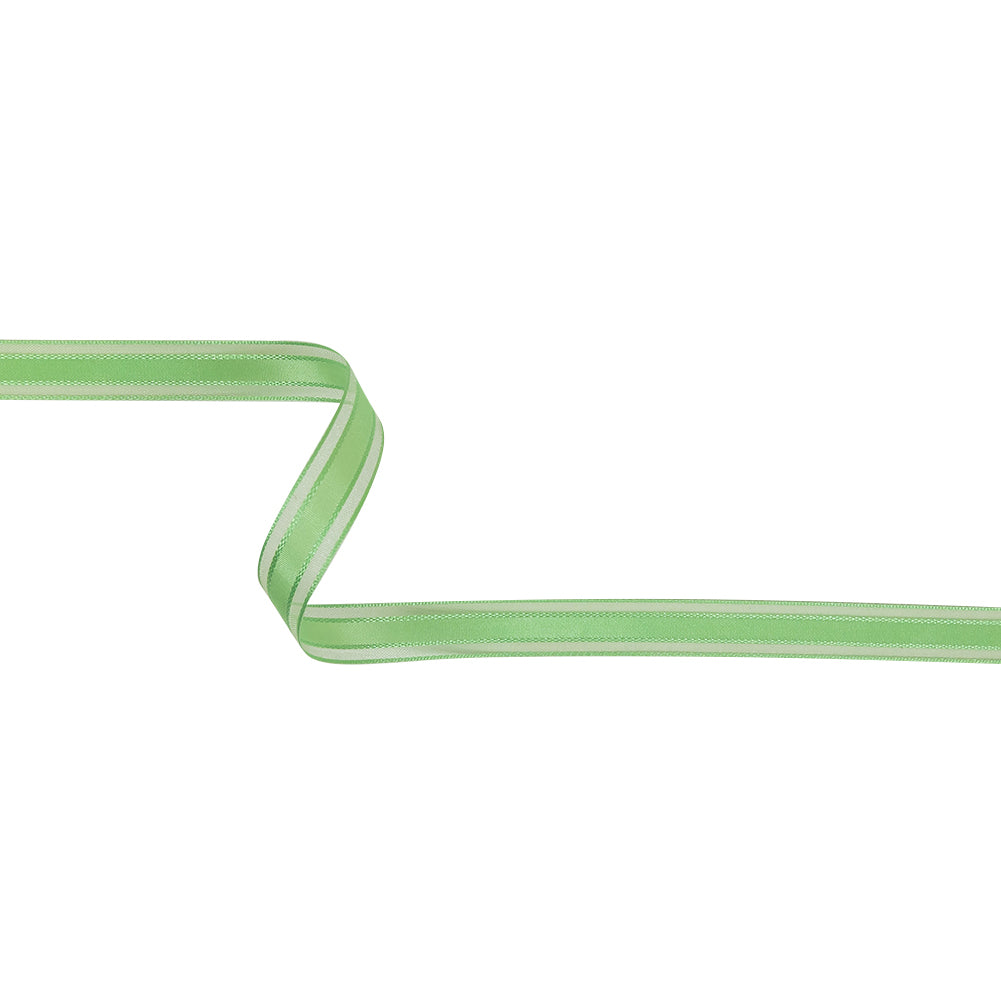 Patina Green Woven Ribbon with Sheer Organza Borders - 0.5"